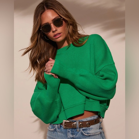 NWT Free People Easy Street Crop Pullover in Green size XS - Picture 1 of 4